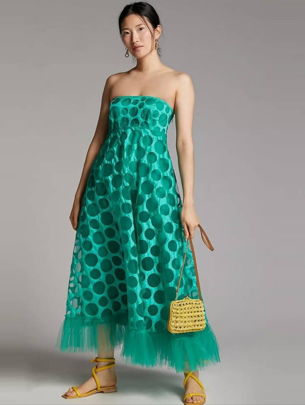 ANTHRO Geisha Designs Polka Dot Strapless MaxiDress - Picture 1 of 9